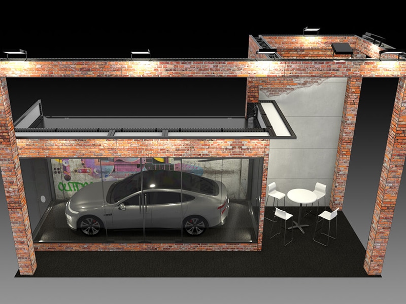 maquette 3D d'un pop-up store automobile